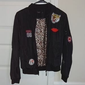 Black Bomber Jacket with Patches